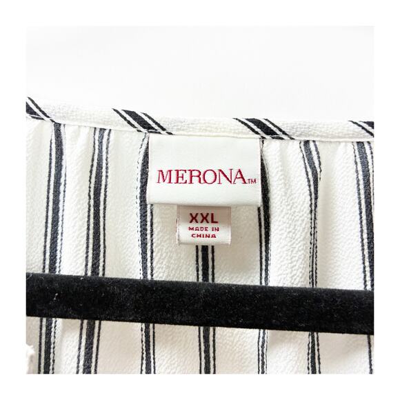 2/$30 Merona Plus Sleeveless Ruffle‑Front Blouse 2XL Women Black‑Ivory Striped - Picture 6 of 10